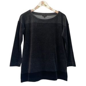 Talbots Women's Top Velour Ribbed Boat neck Long Sleeves Black Gray Small P NWT